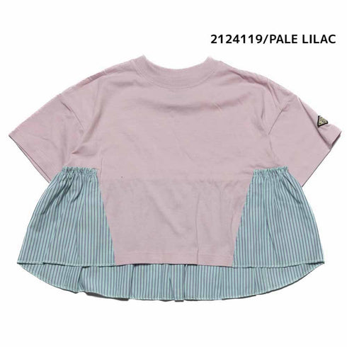 【130~150】 T/C天竺袖ギャザーストライプ切り替えT ★2124119j★キッズサイズ 子供服